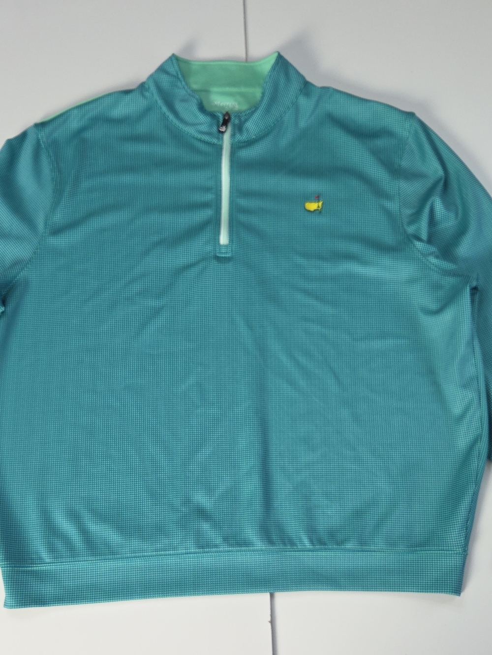 Masters Tech Aqua Quarter-Zip Pullover Houndstooth with Yellow Embroidered Logo